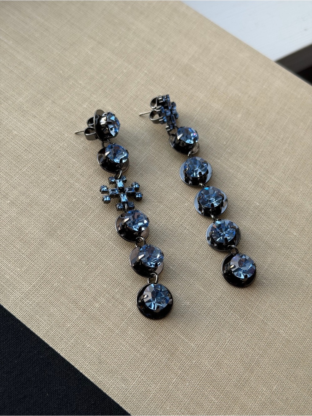 Tory Burch Blue Crystal Linear Drop Earrings